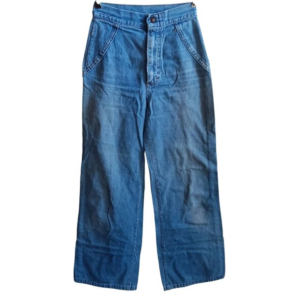 22x29 Vintage Jeans 1970's High-Waisted Wide Leg Denim Dual Front & Back Pockets - Picture 1 of 6